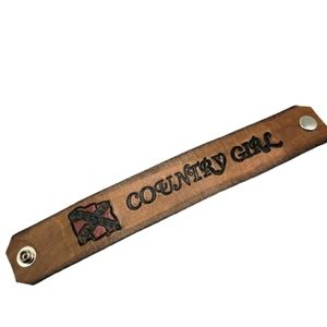 Country Girl Rebel Flag Handmade Stamped Leather Snap Bracelet Band